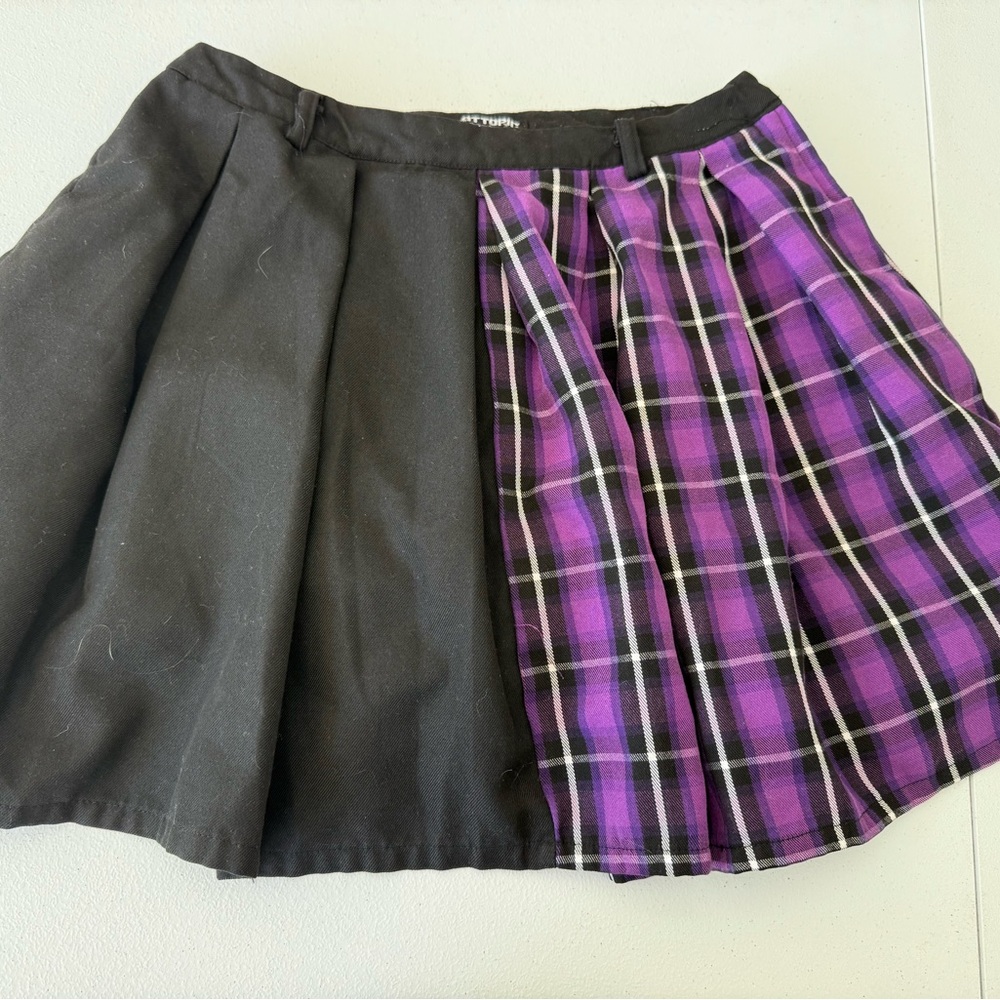 Hot Topic Plaid Pleated Accordion Skirt Sz M Black Purple Colorblock Preppy Punk